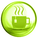 Grüne Blase mit einer grün gezeichneten dampfenden Tasse in der Mitte