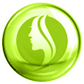Grüne Blase mit einem grün gezeichneten Profil eines Frauengesichts in der Mitte